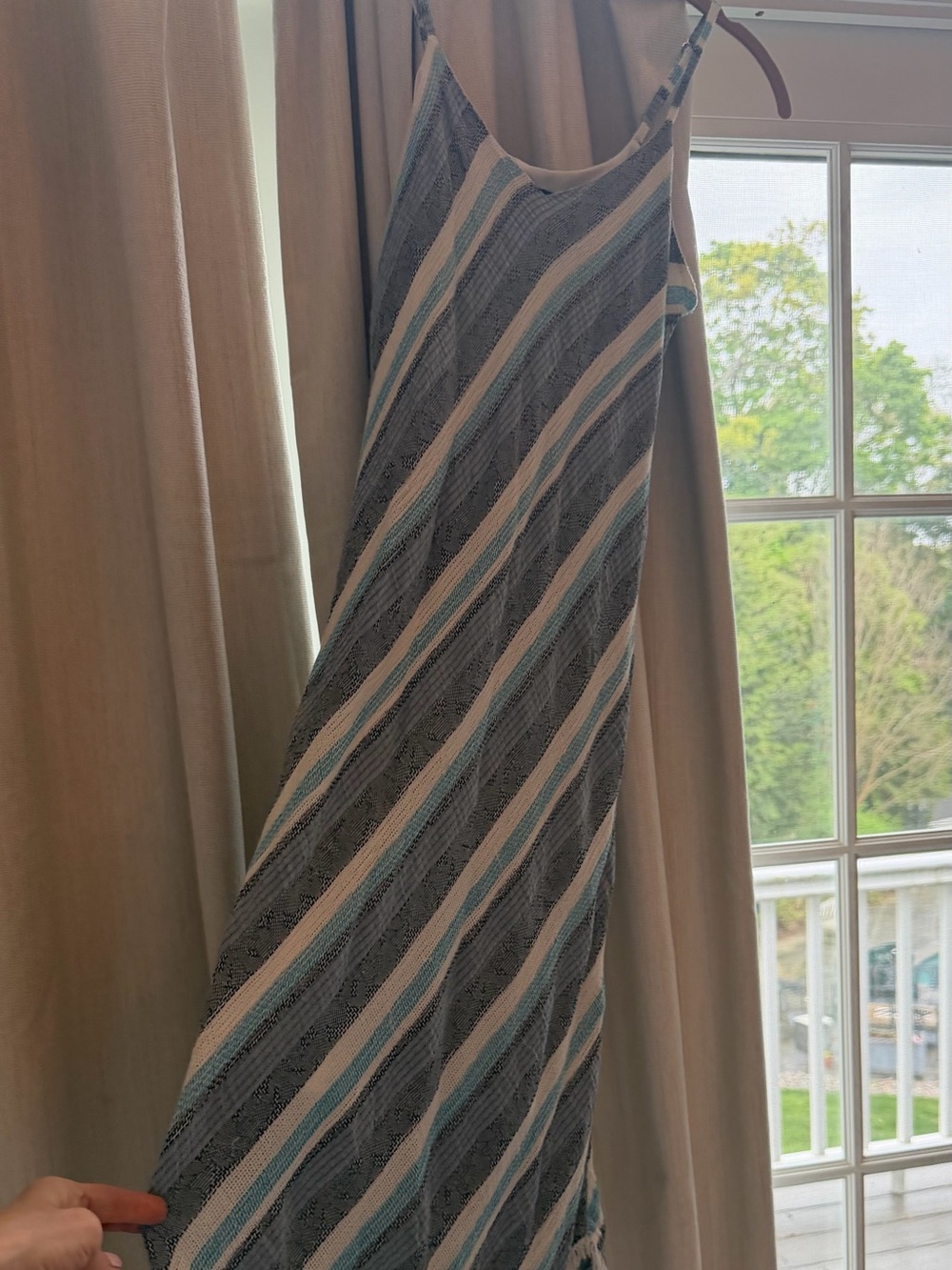 DREW Navy and White Labeled Midi dress